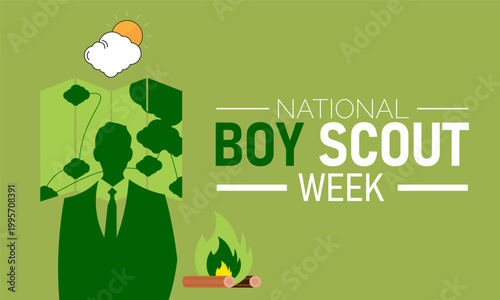 National boy scout week celebration concept featuring silhouette and campfire