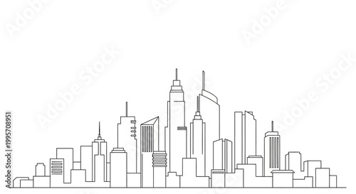 Modern City Skyline Sketch - Minimalist Urban Landscape Drawing