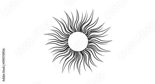 Stylized Sunburst Illustration - Fiery Rays on White Background