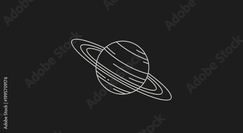 Minimalist outline of Saturn with rings on black background