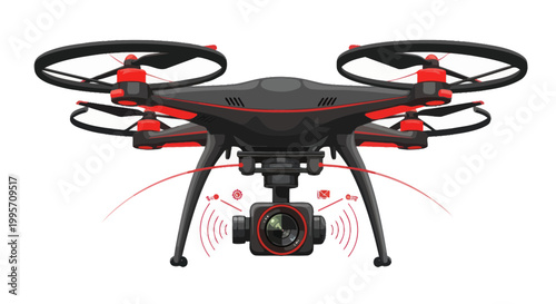 Modern Drone with Camera, Quadcopter, Aerial Photography, White Background