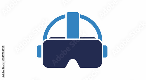 Virtual Reality VR Headset Icon in Blue and Navy Flat Design for Technology Gaming and Metaverse Vector Illustration