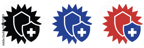 Medical Protection Shield and Virus Bacteria Icon Set for Healthcare Safety Immune System Support Disinfectant Hygiene and Pandemic Prevention vector illustration collection, modern medical 