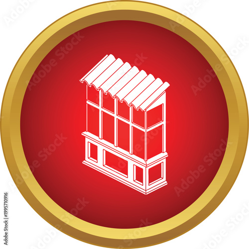 Bay window building extension with sloped roof and multiple glass panels
