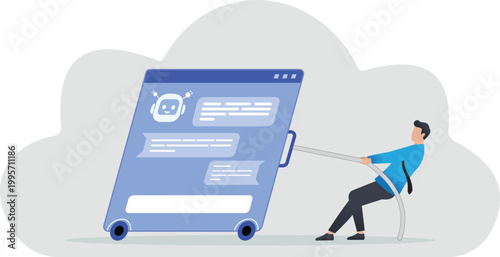 Businessman Pulling Browser with Chat Messenger - Online Communication Concept