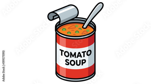 Open can of tomato soup illustration, canned vegetable food product icon isolated on white