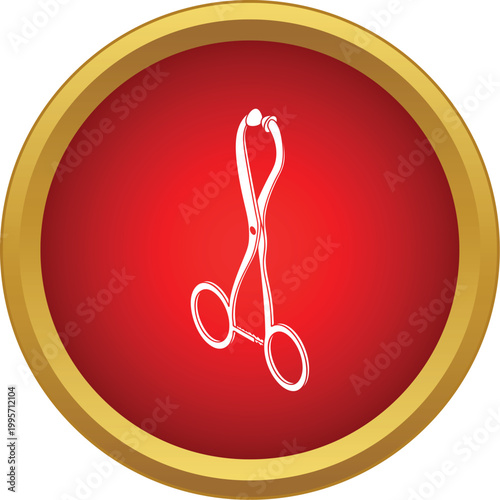 Surgical towel forceps instrument in a red circle creating an icon