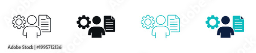 Automation process icon set, person with gear and document, account management and configuration concept in line and solid style, vector illustration