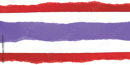 Red and purple torn paper strips texture with rough edges