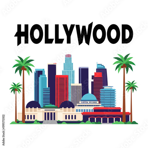 Hollywood Skyline with Palm Trees and Capitol Records Building, Los Angeles
