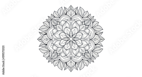 Intricate Hand-Drawn Mandala with Leaf Pattern