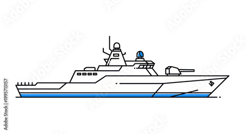 Modern Warship Illustration - Naval Vessel Silhouette