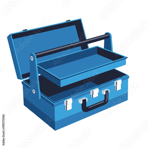 Open Blue Metal Toolbox with Tray