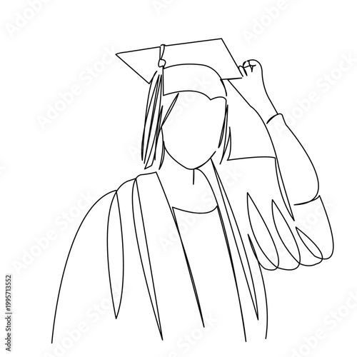 One continuous single drawing line art flat doodle female, happy, student, girl, woman, college, graduate. Isolated image hand draw contour on a white background
