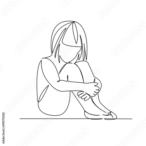 One continuous single drawing line art flat doodle girl, female, woman, young, smile, joy, fashion. Isolated image hand draw contour on a white background
