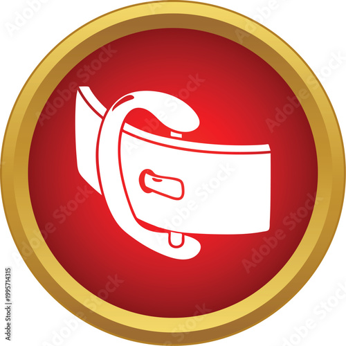 Belt buckle icon flat white outline on red circular background