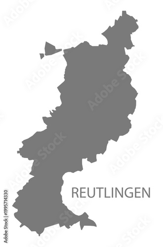 Reutlingen city map with boroughs grey illustration silhouette shape