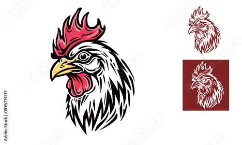 Fotografie BRAVE ROSTER HEAD LOGO, silhouette of great chicken vector illustrations