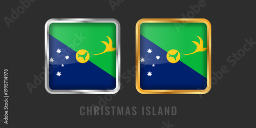 Luxury gold and silver square badges featuring the Christmas Island flag. High-quality emblems for local products, exports, and manufacturing origin certification.