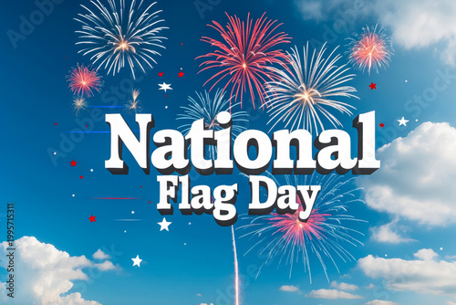 Banner poster postcard for patriotic National Flag Day USA, festive fireworks in sky AI Generative