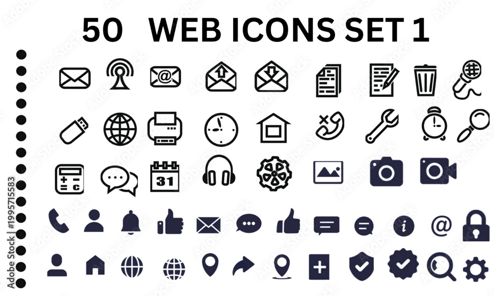 Fototapeta premium Minimal Line Icons Set, 50 Outline Icons Collection, Editable Vector SVG, Modern UI Icon Pack, Simple Black Line Symbols