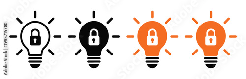 Patent and intellectual property icon logo set vector illustration, modern legal business concept showing invention protection copyright law trademark patents innovation ownership and intellectual 