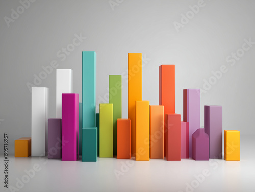 Free Download 3D Bar Graph Chart with Colorful Minimalist Columns on Grey Background - GFXLoad