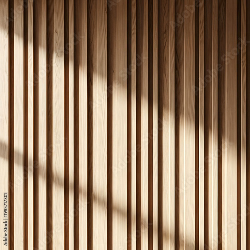 Abstract sunlight and shadow play vertical lines and warm tones create a striking architectural pattern on a textured surface