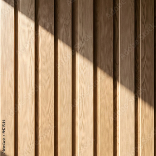 Abstract sunlight and shadow play on vertical wooden slats a study in light and form