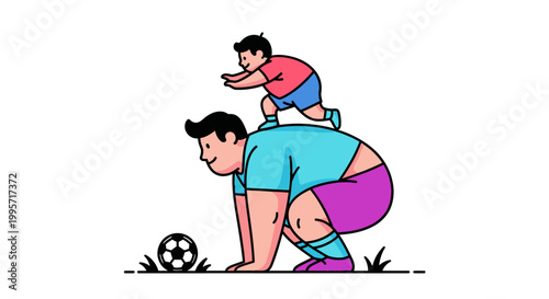 Father and Son Playing Together with a Soccer Ball.