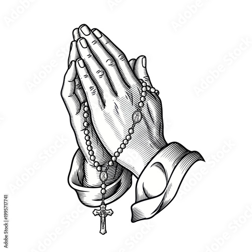 Praying Hands with Rosary Beads, Religious Symbol, Christian Faith, Hope, Spirituality