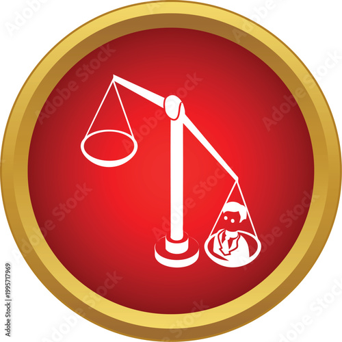 Scales of justice showing an imbalance with a businessperson on one side