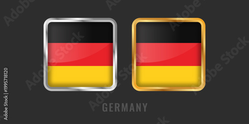 High-quality square gold and silver framed German flag labels. Professional emblems for products made in Germany, exports, and manufacturing origin certification. Free Download High-quality square gold and silver framed German flag labels. Professional emblems for products made in Germany, exports, and manufacturing origin certification. - GFXLoad