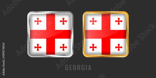 High-quality square gold and silver framed Georgian flag labels. Professional emblems for products made in Georgia, exports, and manufacturing origin certification.