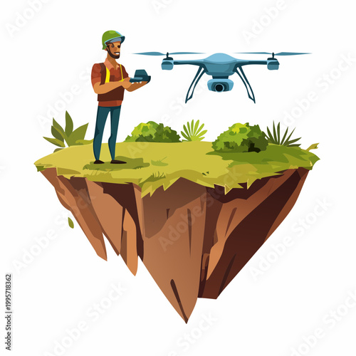 Professional worker operating a quadcopter drone illustration