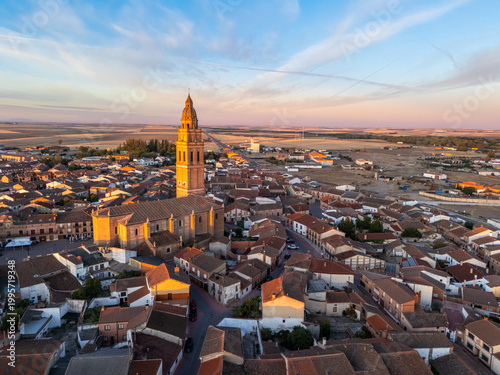 Aerial View Of A Spanish Town With Red Roofs And Church Towers, Alaejos, Castile and Leon, Spain
