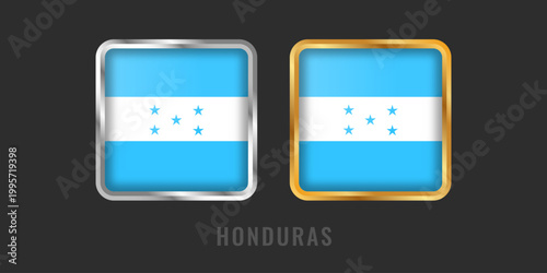 Foto High-quality square gold and silver metallic labels with the flag of Honduras