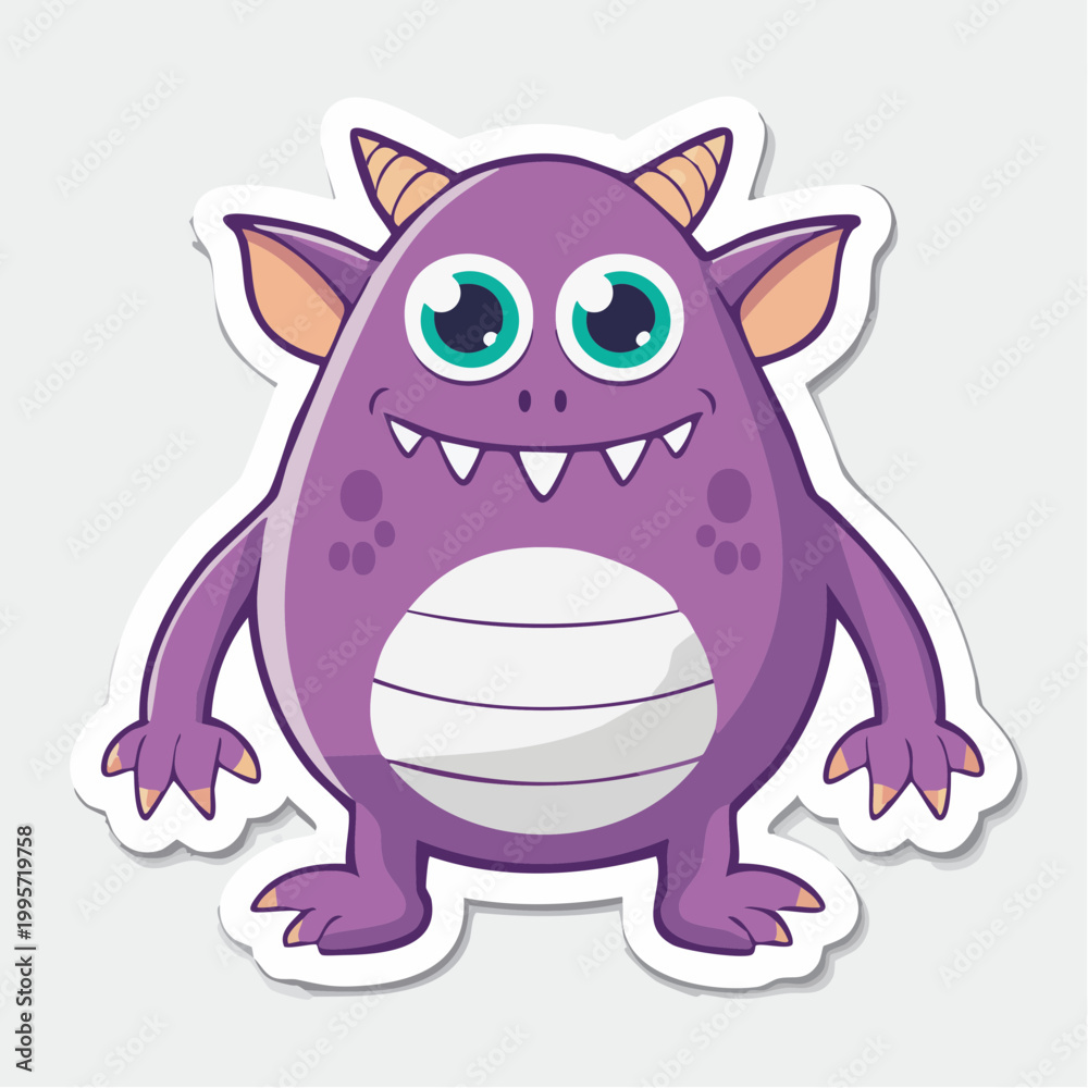 Naklejka premium Cute Purple Monster Cartoon Character
