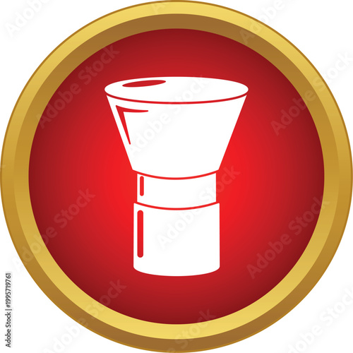 White shaving brush icon on a red circle with golden border for barber services