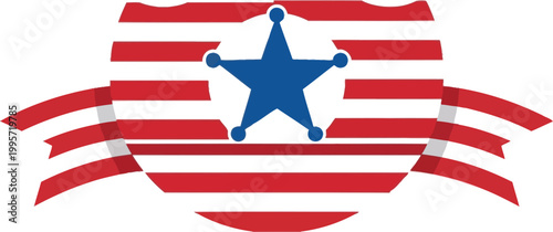 Sheriff badge with american flag stripes isolated on transparent background