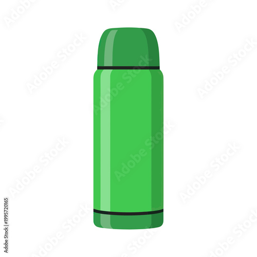 Green Thermos Flask for Hot and Cold Drinks, Isolated on White Background
