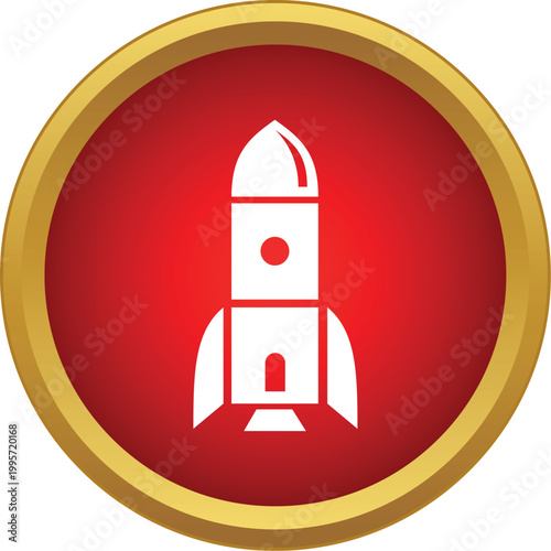 White rocket soaring upwards in a red circle, symbolizing startup, innovation, and progress