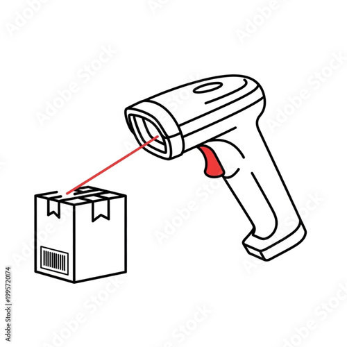 Barcode scanner reading a package label with a red laser beam, a common tool for inventory and retail operations