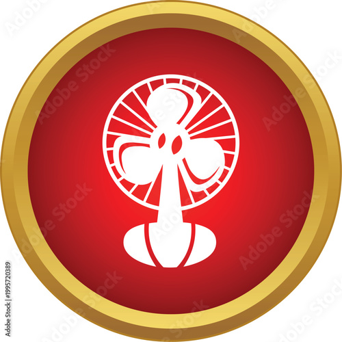 Electric fan icon on a red circle with gold border representing airflow