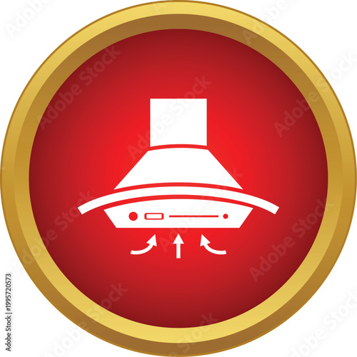 Kitchen extractor hood icon representing ventilation and exhaust in a red circle