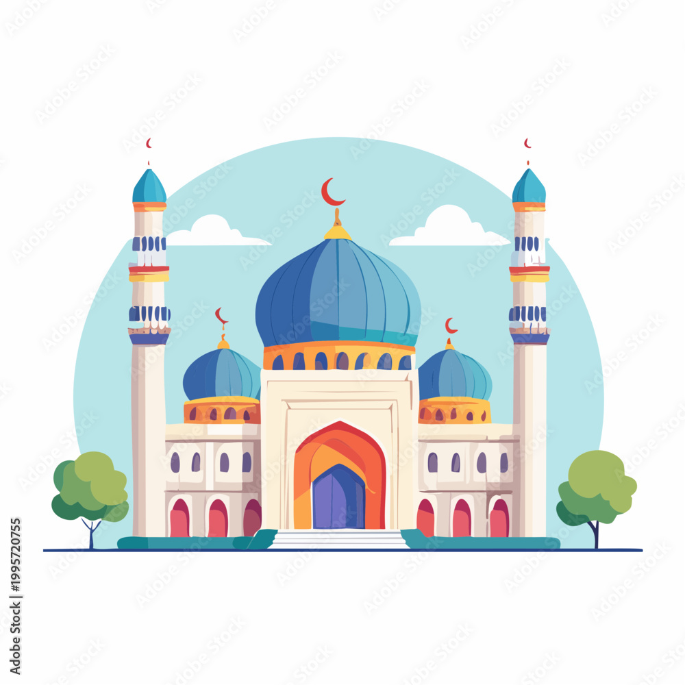 Fototapeta premium Stylized Mosque with Blue Domes and Minarets