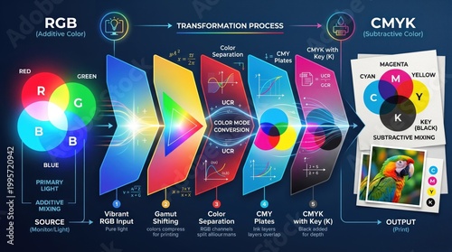 Detailed Educational Infographic of RGB and CMYK Color Processes