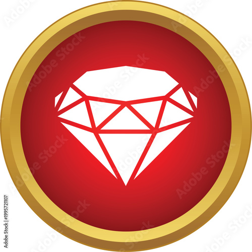 Diamond gemstone symbol in a red circle with gold border