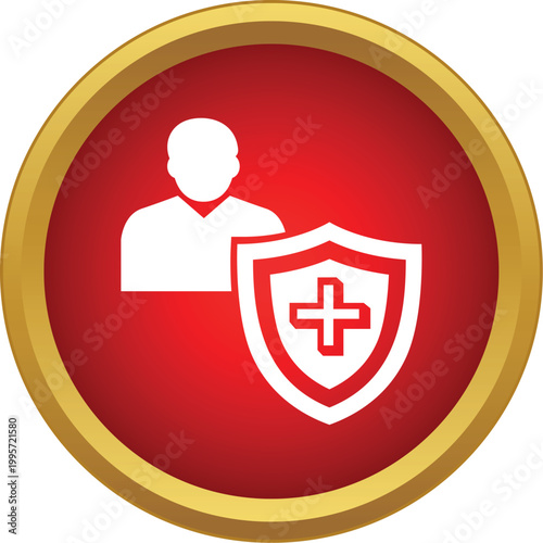 Person and shield with medical cross symbolizing health insurance and medical protection