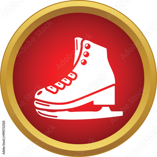 White ice skate silhouette centered in a red circular gold bordered icon
